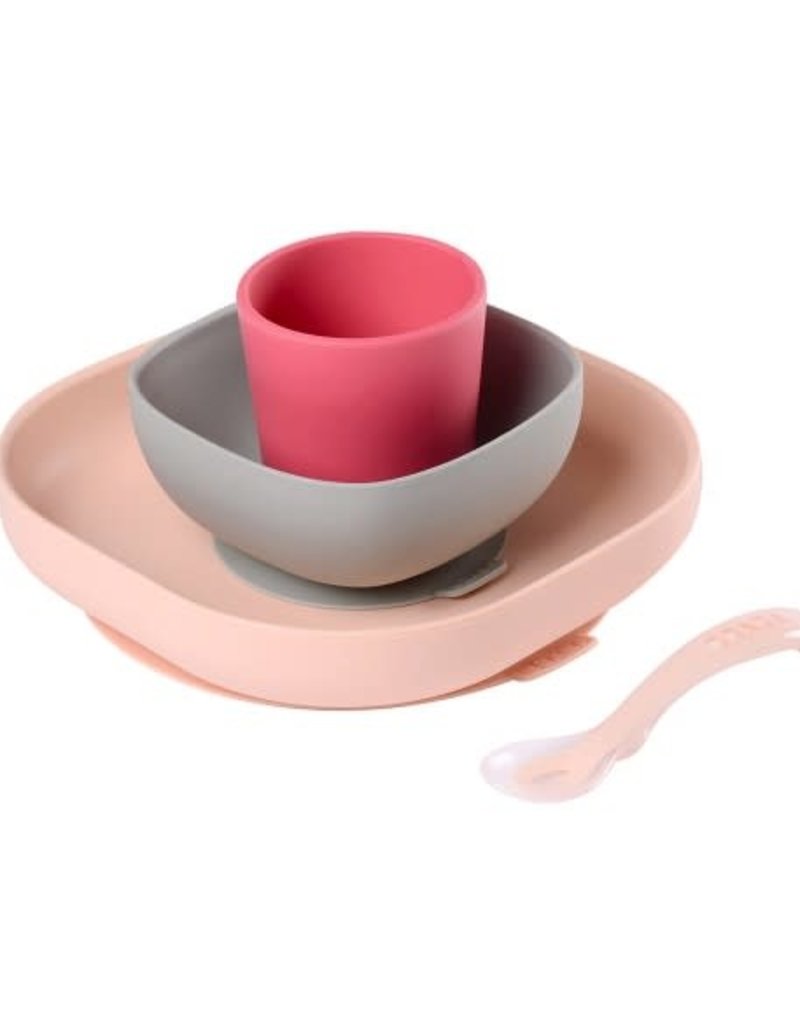 Béaba Set vaisselle -  en silicone 4 pièces rose