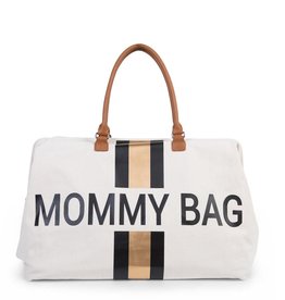 Childhome MOMMY BAG GROOT CANVAS OFF WHITE STRIPES BLACK/GOLD