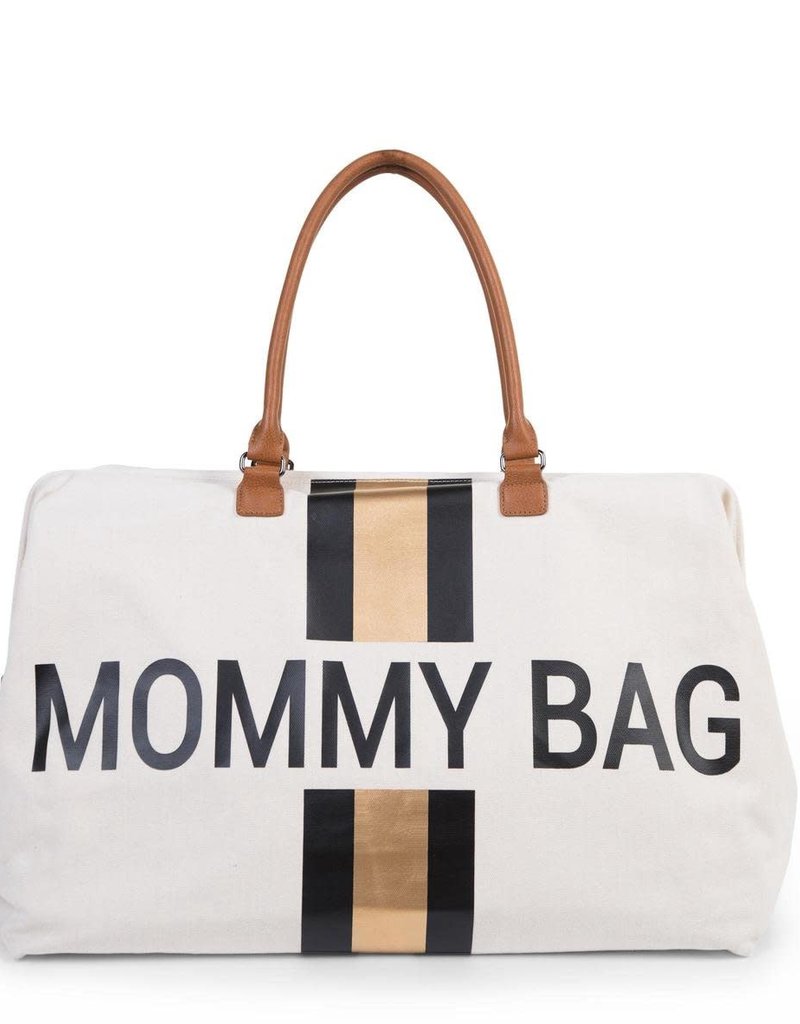 Childhome MOMMY BAG GROOT CANVAS OFF WHITE STRIPES BLACK/GOLD