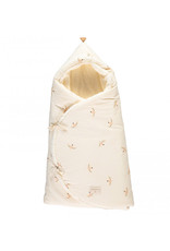 Nobodinoz Cozy 0-3M winter baby nest bag • nude haiku birds natural