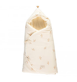 Nobodinoz Cozy 0-3M winter baby nest bag • nude haiku birds natural