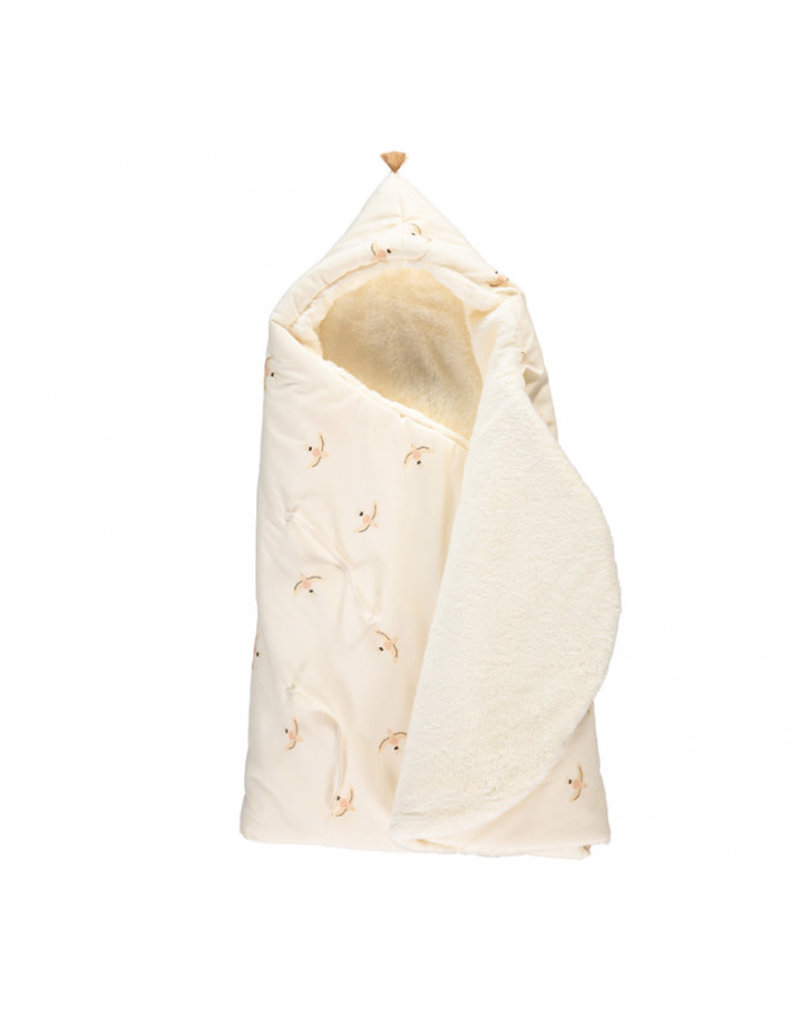 Nobodinoz Cozy 0-3M winter baby nest bag • nude haiku birds natural