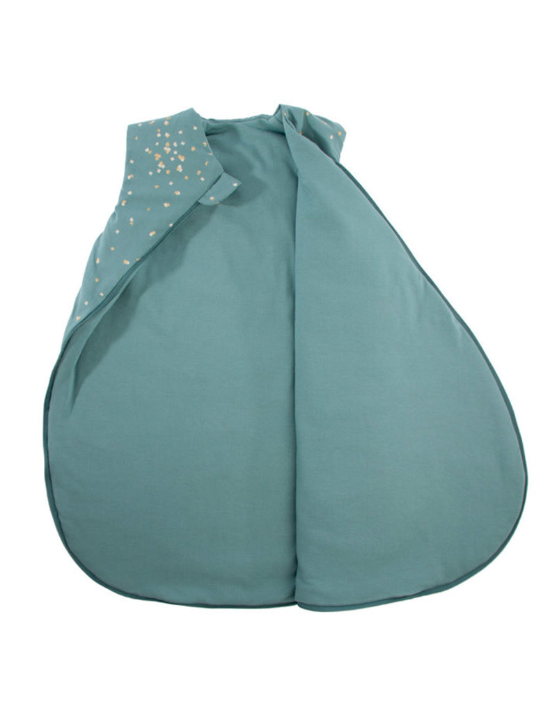 Nobodinoz Cocoon midseason sleeping bag • gold confetti magic green • 0-6m