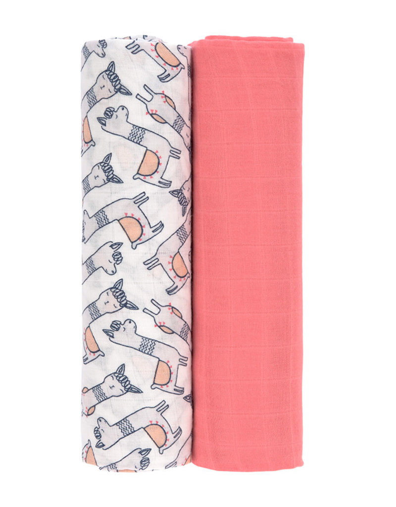 Lässig Lässig - Heavenly Soft Swaddle XL 2pcs Glama Lama Coral