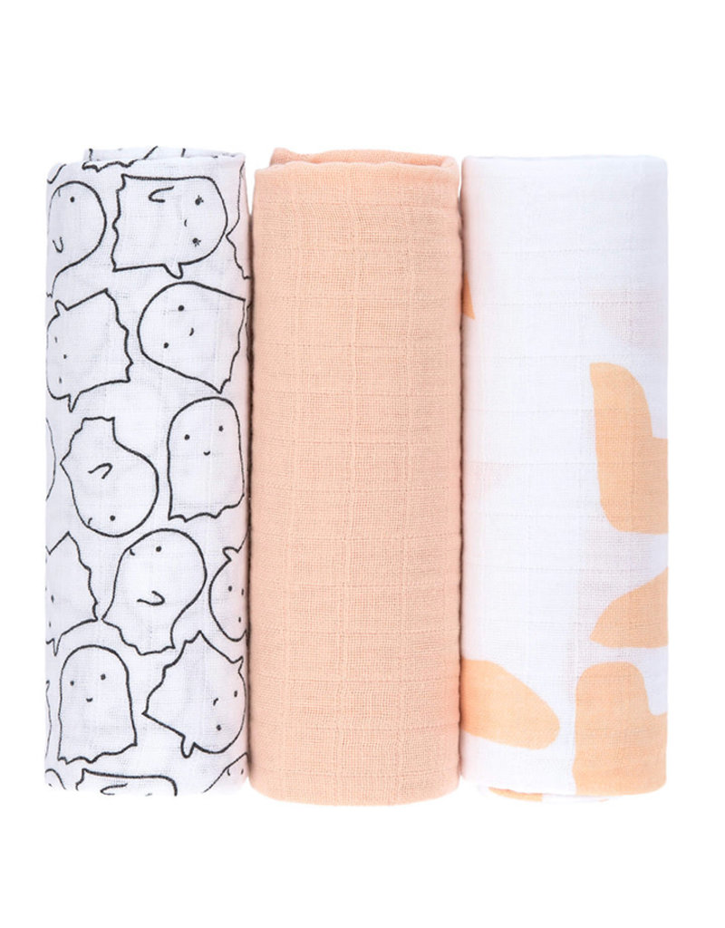 Lässig Lässig - Swaddle & Burp Blanket L 3pcs Little Spookies Peach