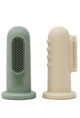 Mushie Finger Toothbrush (Shifting Sand/Cambridge Blue)