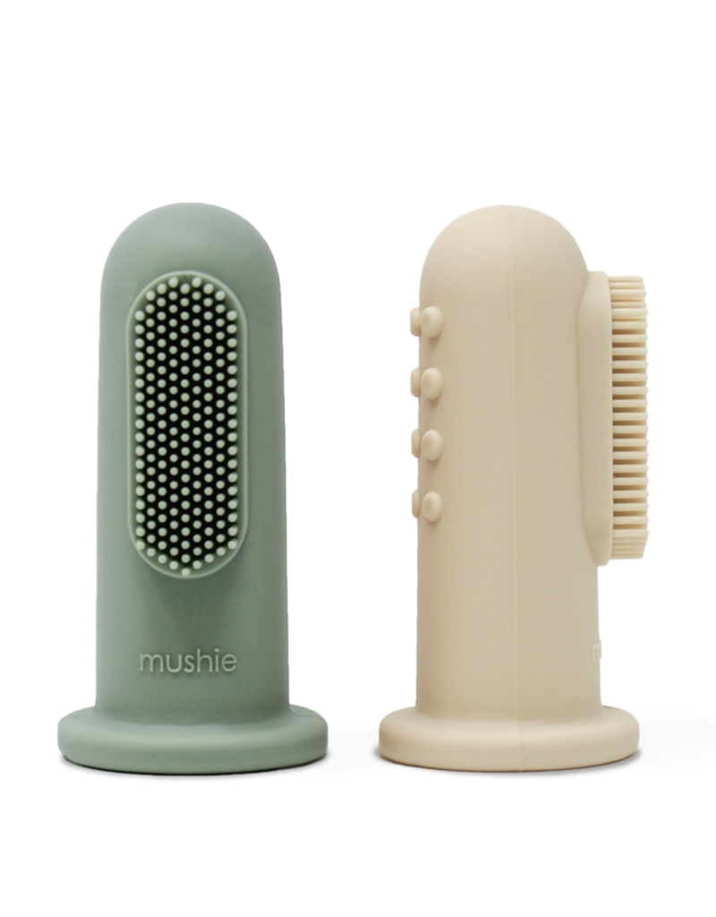 Mushie Finger Toothbrush (Shifting Sand/Cambridge Blue)