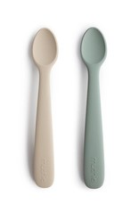 Mushie Silicone Feeding Spoons (Cambridge Blue/Shifting Sand) 2-Pack