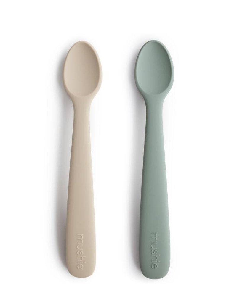 Mushie Silicone Feeding Spoons (Cambridge Blue/Shifting Sand) 2-Pack