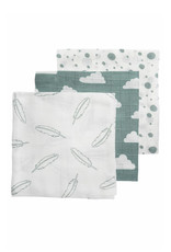 Meyco Hydrofiele Luiers 3-pack Feathers - Clouds-Dots - Stone Green/Wit - 70x70cm