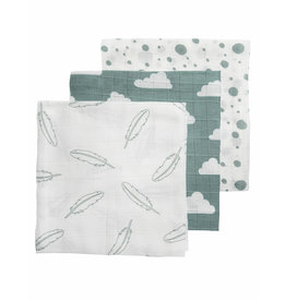 Meyco Hydrofiele Luiers 3-pack Feathers - Clouds-Dots - Stone Green/Wit - 70x70cm