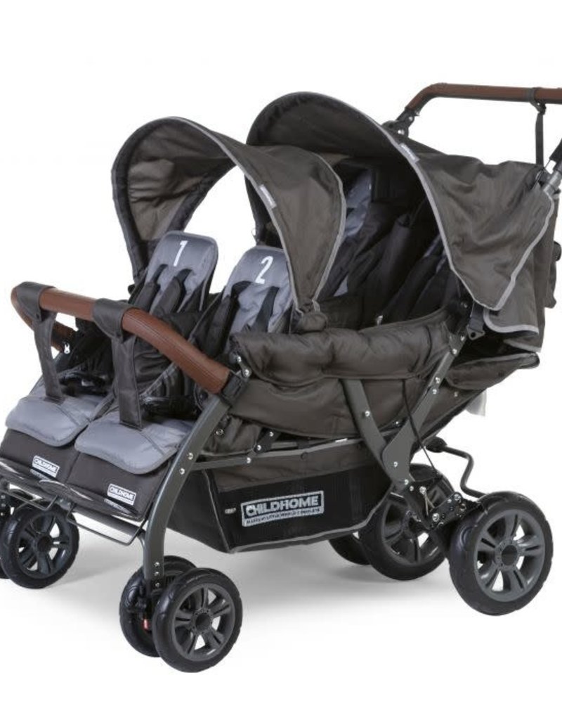 Childhome Quadruple Wandelwagen Met Autobrake + Regenhoes + Zonnekappen - Antraciet