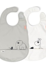 Done by Deer Bib w/velcro 2-pack Deer friends Grey/Beige