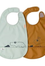 Done by Deer Bib w/velcro 2-pack Deer friends Mustard/Green