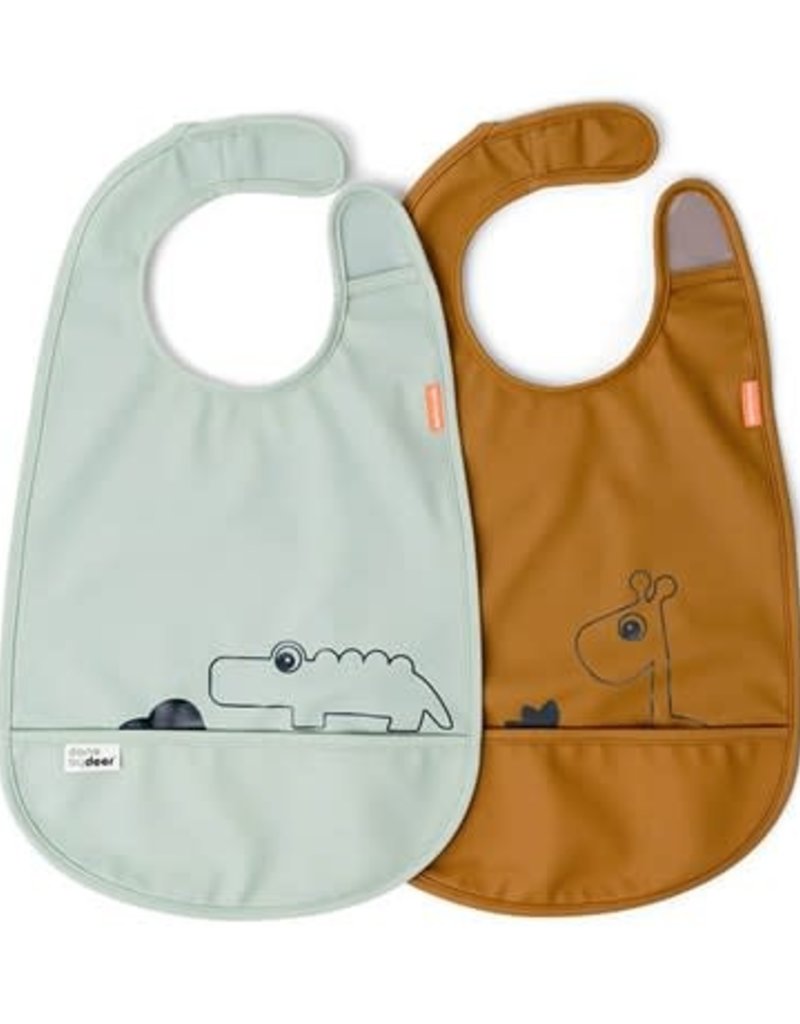 Done by Deer Bib w/velcro 2-pack Deer friends Mustard/Green