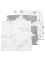 Meyco ESSUIE-BOUCHE HYDROFILE PACK DE 3 PLUMES-NUAGES-POIS - GRIS / BLANC - 30X30CM