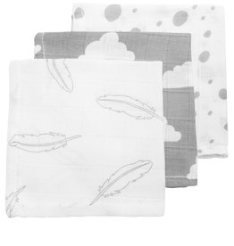 Meyco ESSUIE-BOUCHE HYDROFILE PACK DE 3 PLUMES-NUAGES-POIS - GRIS / BLANC - 30X30CM