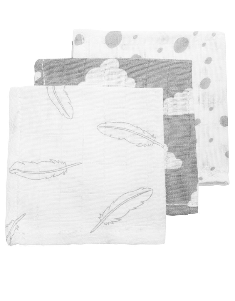 Meyco ESSUIE-BOUCHE HYDROFILE PACK DE 3 PLUMES-NUAGES-POIS - GRIS / BLANC - 30X30CM