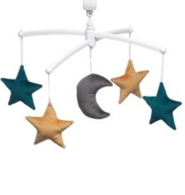 Pouce et Lina VELVET GREEN AND MUSTARD MOON AND STARS MOBILE