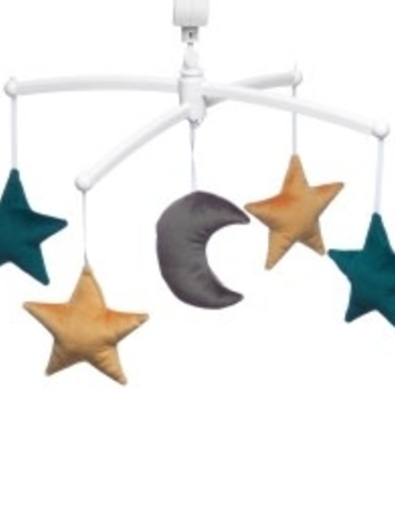 Pouce et Lina VELVET GREEN AND MUSTARD MOON AND STARS MOBILE