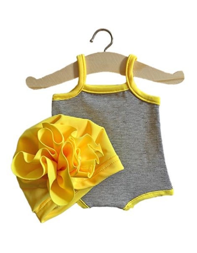 Minikane Maillot “GILDA” en jersey à mini rayure et son turban  Fleur Jaune fluo