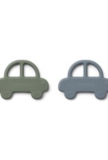 Liewood Geo Teether 2 Pack - Car faune green/blue wave