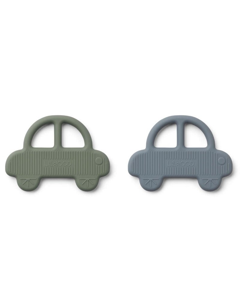 Liewood Geo Teether 2 Pack - Car faune green/blue wave