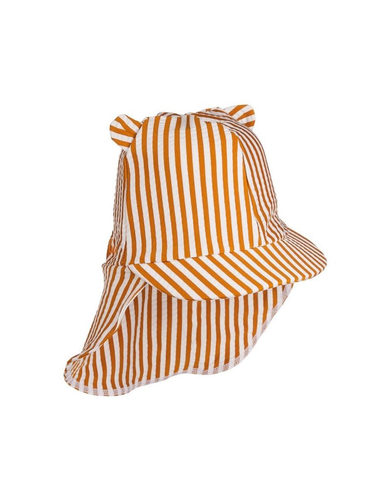 Liewood Senia sun hat seersucker - Y/D stripe: Mustard/white
