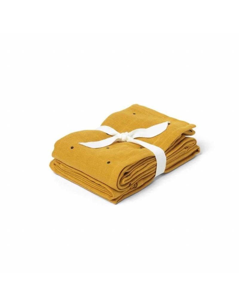 Liewood Hannah Muslin Cloth 2 Pack - Classic dot mustard