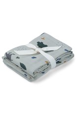 Liewood Hannah Muslin Cloth 2 Pack - Dino dove blue mix