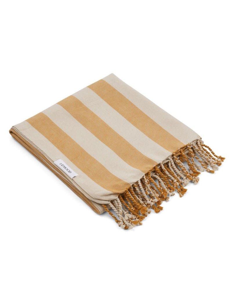 Liewood Mona beach towel - Y/D stripe: Mustard/sandy