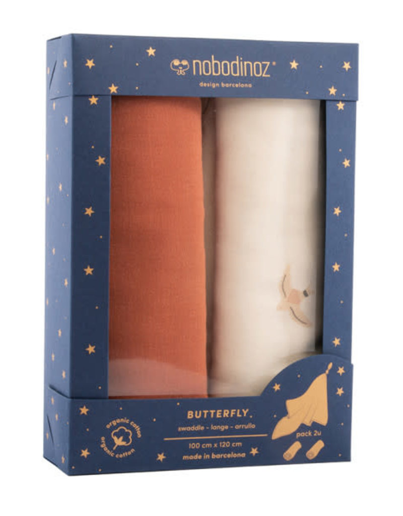 Nobodinoz Boîte de 2 langes Butterfly • toffee