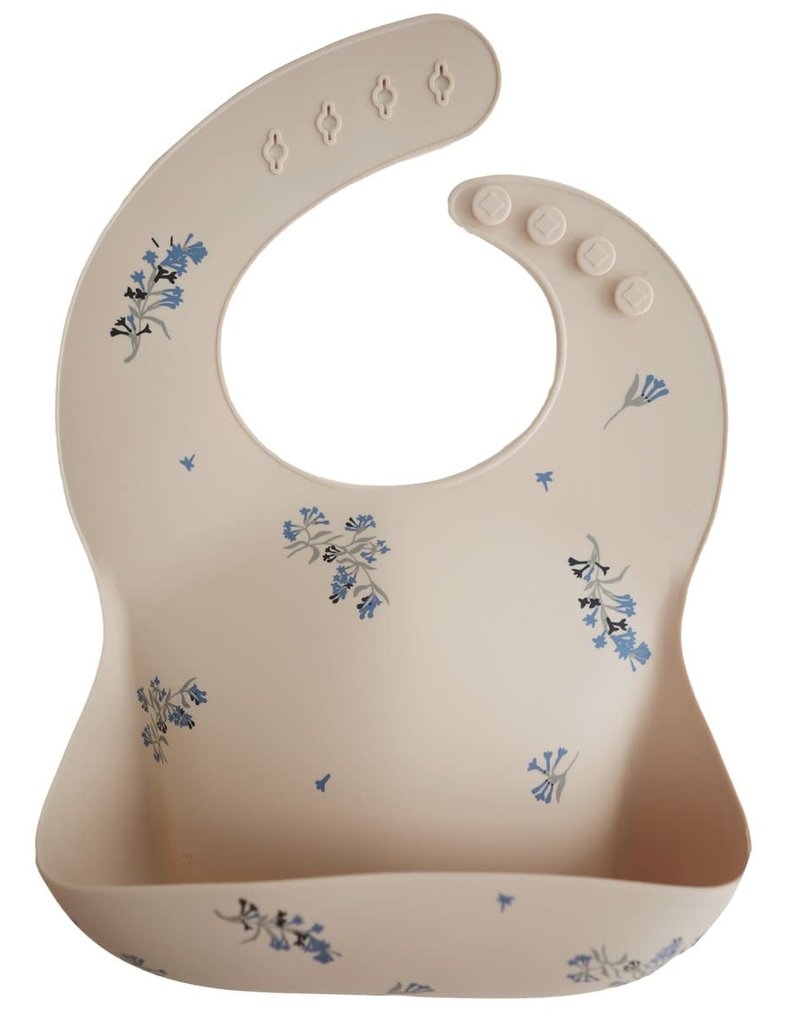 Mushie Silicone Baby Bib (Lilac Flowers)