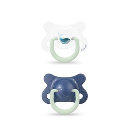 Suavinex Basic - Night & Day Soother - Sili. - Reversible - 2/4M - Whale Blue