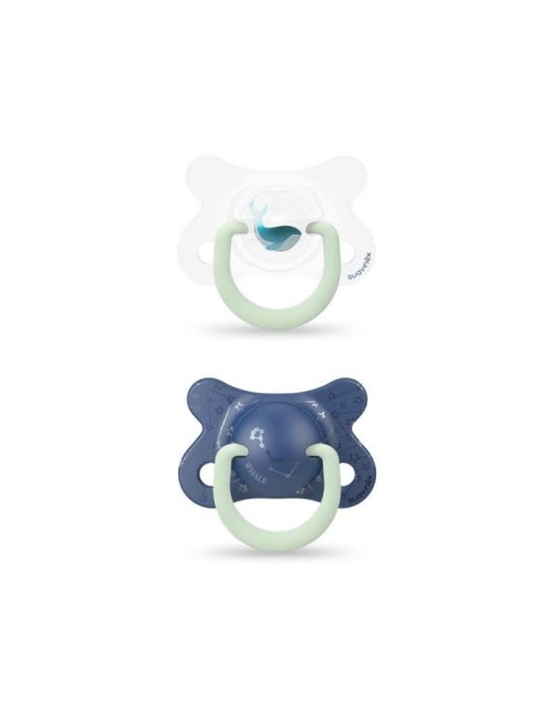 Suavinex Basic - Night & Day Soother - Sili. - Reversible - 2/4M - Whale Blue