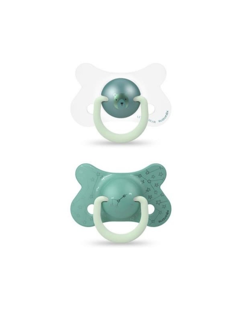 Suavinex Basic - Night & Day Soother - Sili. - Reversible - 4/18M - Bear Green