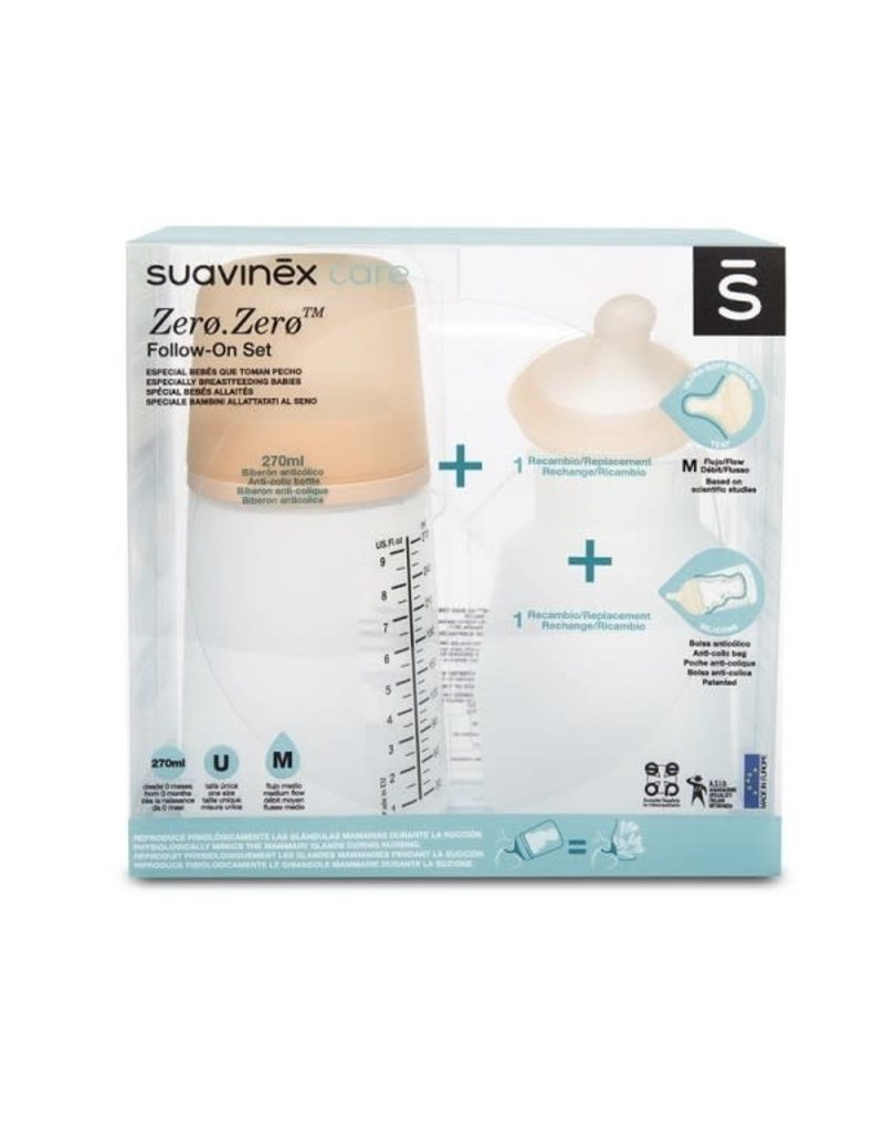 Suavinex ZERO.ZERO - Pack - Breastfeeding Bottle - 270ml - M Flow