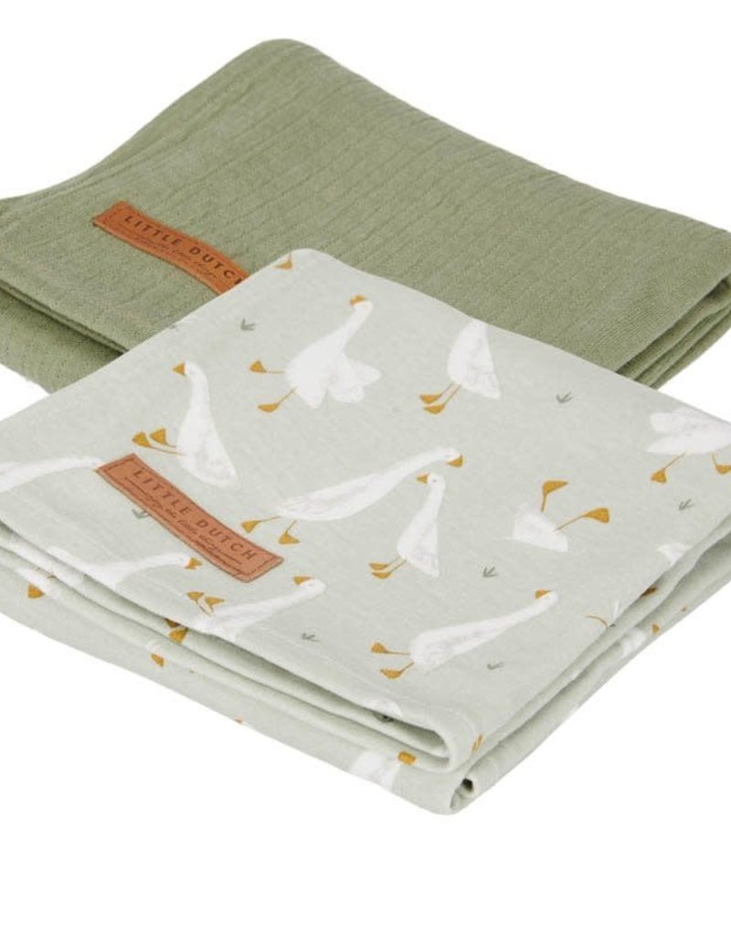 Little Dutch Swaddle doeken 70 x 70 Little Goose / Pure Olive