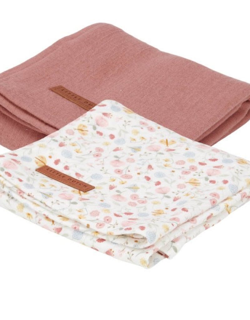 Little Dutch Swaddle doeken 70 x 70 Pure Pink Blush / Flowers & Butterflies