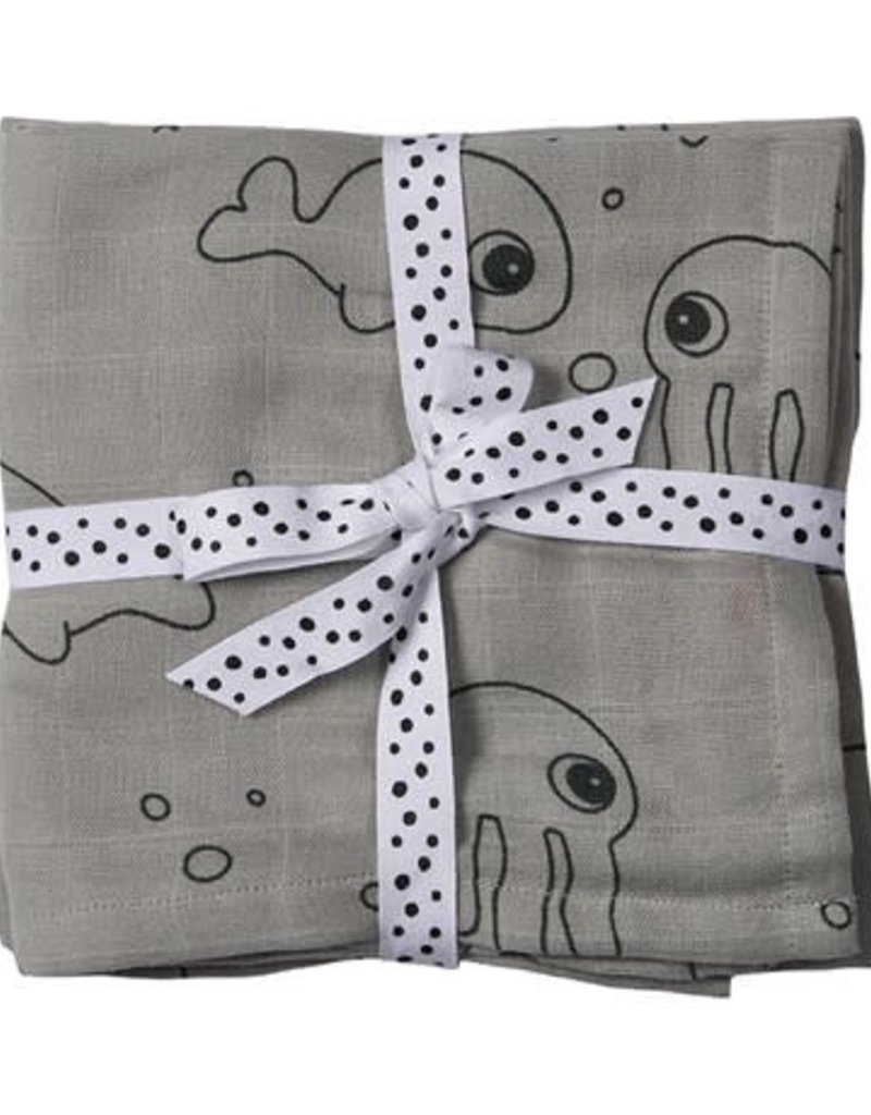 Done by Deer Burp Cloth 2 Pack Sea Friends Grey