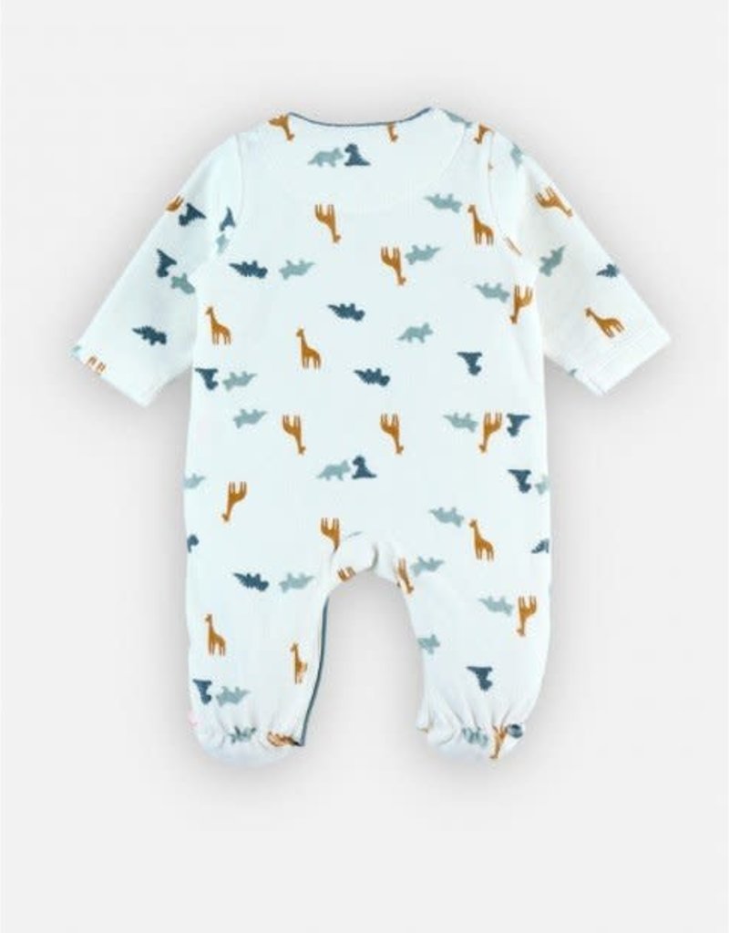 Noukie's Fluwelen dinosaurus pyjama, wit/blauw - 3M