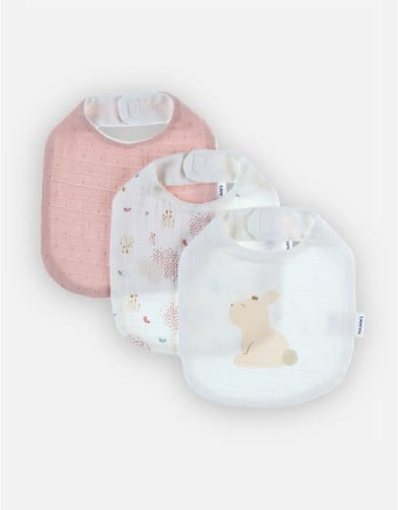 Noukie's Set de 3 bavoirs mousseline de coton BIO, écru/rose clair