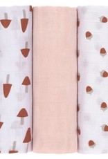 Lässig Swaddle & Burp Blanket L (3pcs), Little Forest Powder Pink