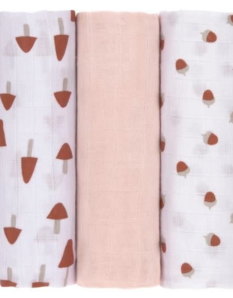 Lässig Swaddle & Burp Blanket L (3pcs), Little Forest Powder Pink