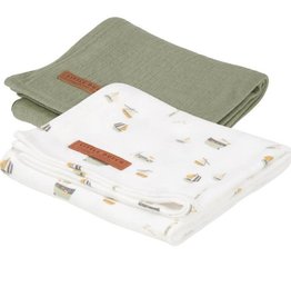 Little Dutch Swaddle doeken 70 x 70 Pure Olive / Sailors Bay White