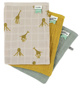 Trixie Muslin washcloths 3-pack mix - Groovy Giraffe