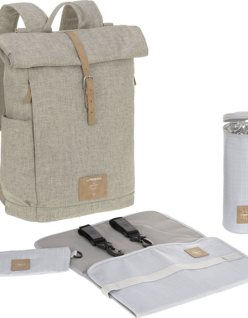 Lässig Gre Rolltop Backpack Diaper Bag, Grey Mélange