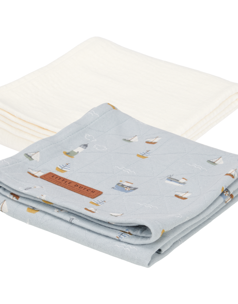 Little Dutch Swaddle doeken 70 x 70 Sailors Bay Blue/Pure Soft White