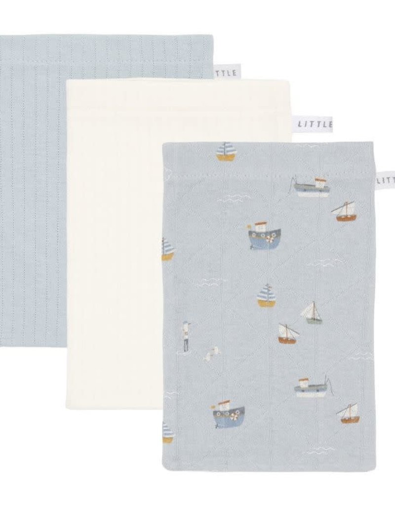 Little Dutch Washandjes set Sailors Bay Blue/Pure Soft White/Pure Soft Blue