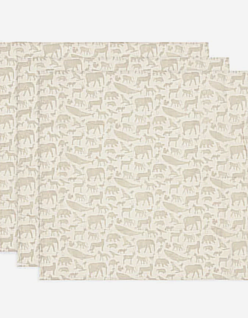 Jollein Lange Gaze de Coton Small 70x70cm Animals - Nougat - 3 Unités